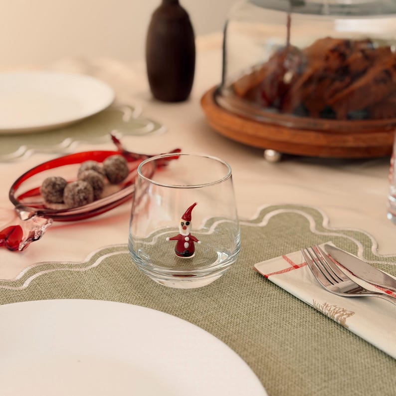 Copas navideñas de cristal de Murano / Copa de vino sin tallo / Copa con figura de Papá Noel / Copas de cóctel / Decoración para fiestas navideñas / Juego de 6 copas imagen 8
