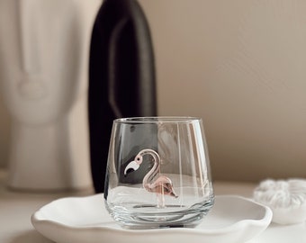 Flamingo Murano Glass Cups 3D Drinking Glass Cup with Cute Animal Figurine Inside Hand Blown Glass Figures Mug Stemless Glass for Wine