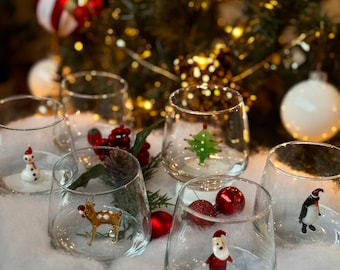 Exquisite Christmas Set Figurine Murano Glass Cups Cute Animal Figurine Inside Hand Blown Glass Christmas Decor Figure Inside Mug Glass