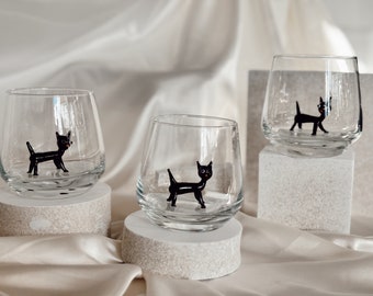 Handmade Single Murano Glass Cup Cat Figure Collection 3D Drinking Glass Cup with Cute Animal Figurine Mug Stemless Glass for Wine LoverGift