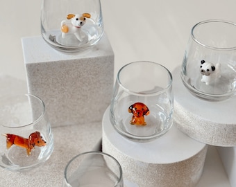 5 Pieces Set of Tiny Cute Dog Shot Glasses Tequila Glasses Gift for her Stemless Glass for Soju Tequila Unique Gift & Decor Rare Coffee Side