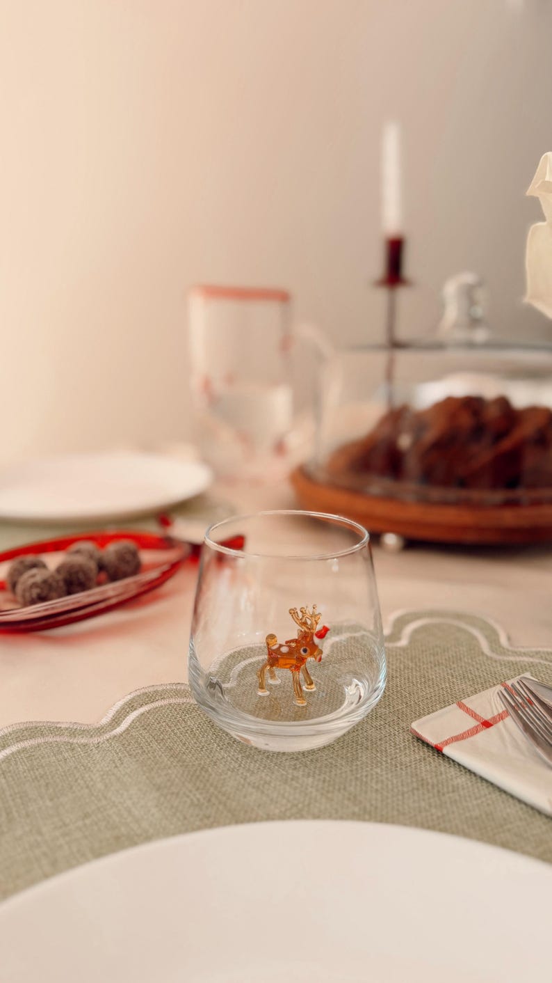 Copas navideñas de cristal de Murano / Copa de vino sin tallo / Copa con figura de Papá Noel / Copas de cóctel / Decoración para fiestas navideñas / Juego de 6 copas imagen 9