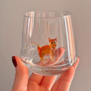 Cat Figurine Glass Cup | Murano Wine Glass | Stemless Wine Glass | Cat Lover Gift | Handmade Glassware | 3D Cat Cup | Barware Gift image 13