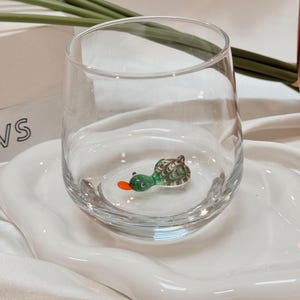 Murano Glass Wine Glass: Duck Figurine Stemless Beverage Cup