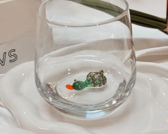 ムラーノガラスのワイングラス：アヒルの置物付きステムレス飲料カップ
