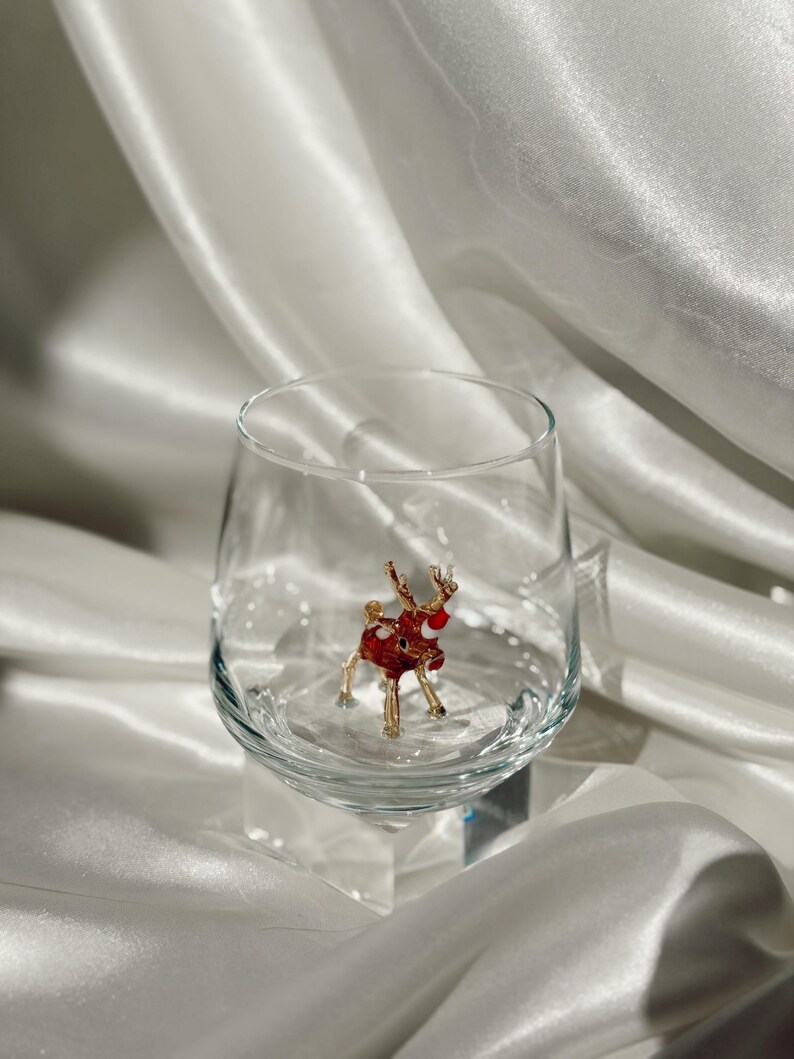 Copas navideñas de cristal de Murano / Copa de vino sin tallo / Copa con figura de Papá Noel / Copas de cóctel / Decoración para fiestas navideñas / Juego de 6 copas imagen 15