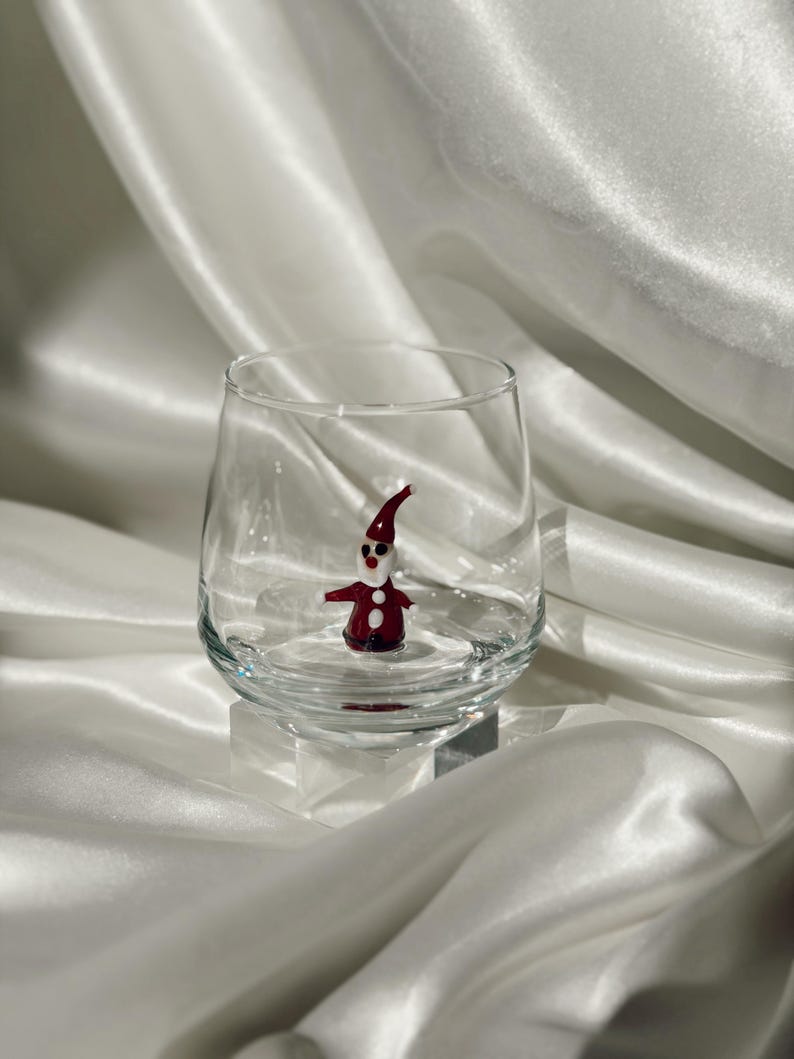 Copas navideñas de cristal de Murano / Copa de vino sin tallo / Copa con figura de Papá Noel / Copas de cóctel / Decoración para fiestas navideñas / Juego de 6 copas imagen 13
