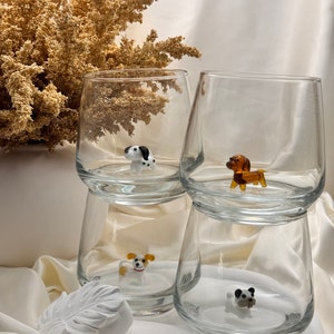 Murano Glass Dog Wine Glasses - Stemless Beverage Glasses, Set of 4