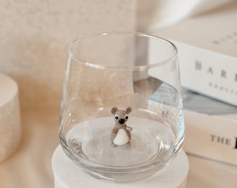 Tiny Koala Figure Glass Cups Cute Animal Figurine Inside Hand Blown Glass Home Decor Figure Inside Mug Glass