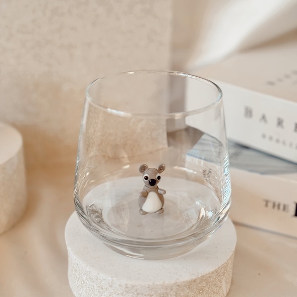 Tiny Koala Figure Glass Cups Cute Animal Figurine Inside Hand Blown Glass Home Decor Figure Inside Mug Glass