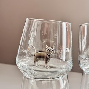 Cat Figurine Glass Cup | Murano Wine Glass | Stemless Wine Glass | Cat Lover Gift | Handmade Glassware | 3D Cat Cup | Barware Gift image 14