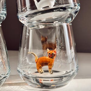 Cat Figurine Glass Cup | Murano Wine Glass | Stemless Wine Glass | Cat Lover Gift | Handmade Glassware | 3D Cat Cup | Barware Gift image 15