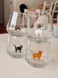 Drinking Murano Glass with Cat Figurine Engraved Wine Glass Wine Lover Gift Funny Wine Glass Wine Gifts Stemless Wine Glass
