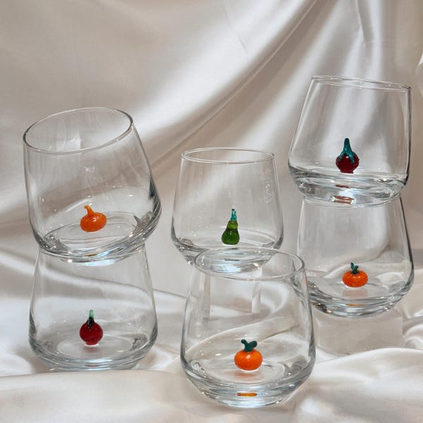 Fruit Murano Wine Glass - Fruit Stemless Wine Glasses, Handmade Glass Cup, Unique Drinkware & Table Decor Gift, Summer Wine Glass