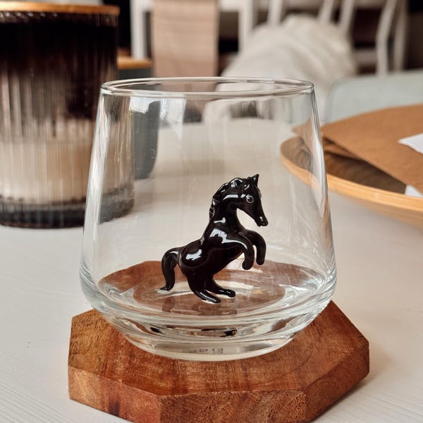 Drinking Murano Glass with Horse Figurine Engraved Wine Glass Wine Lover Gift Funny Wine Glass Wine Gifts Stemless Wine Glass