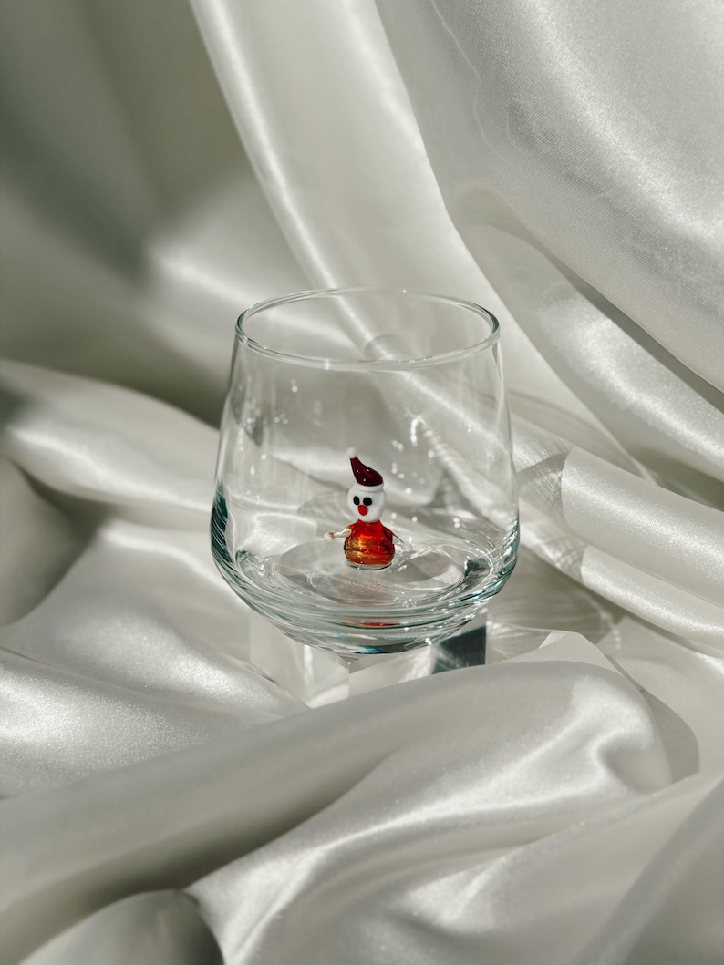 Copas navideñas de cristal de Murano / Copa de vino sin tallo / Copa con figura de Papá Noel / Copas de cóctel / Decoración para fiestas navideñas / Juego de 6 copas imagen 14
