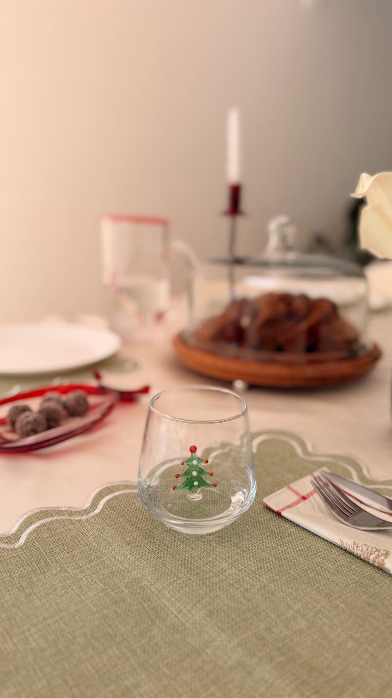 Copas navideñas de cristal de Murano / Copa de vino sin tallo / Copa con figura de Papá Noel / Copas de cóctel / Decoración para fiestas navideñas / Juego de 6 copas imagen 10