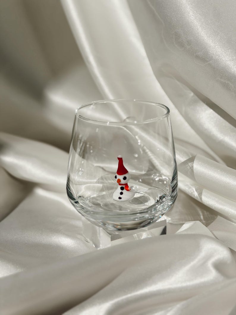 Copas navideñas de cristal de Murano / Copa de vino sin tallo / Copa con figura de Papá Noel / Copas de cóctel / Decoración para fiestas navideñas / Juego de 6 copas imagen 12