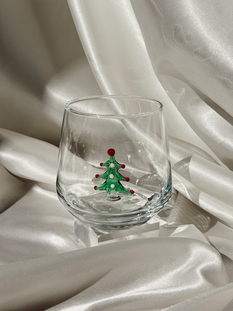 Copas navideñas de cristal de Murano / Copa de vino sin tallo / Copa con figura de Papá Noel / Copas de cóctel / Decoración para fiestas navideñas / Juego de 6 copas imagen 17