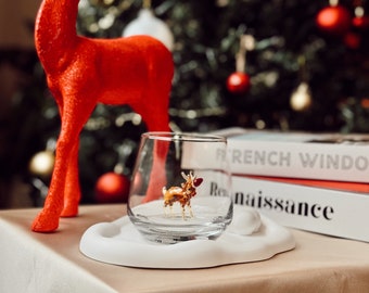 Tiny Deer Murano Glass Cups Cute Animal Figurine Inside Hand Blown Glass Christmas Deer Figure Inside Mug Stemless Glass for Wine