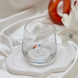Rabbit Murano Wine Glass - Rabbit Stemless Wine Glass, Handmade Rabbit Wine Glass, Animal lover Cup, Bunny Wine Glass, Holiday gift idea