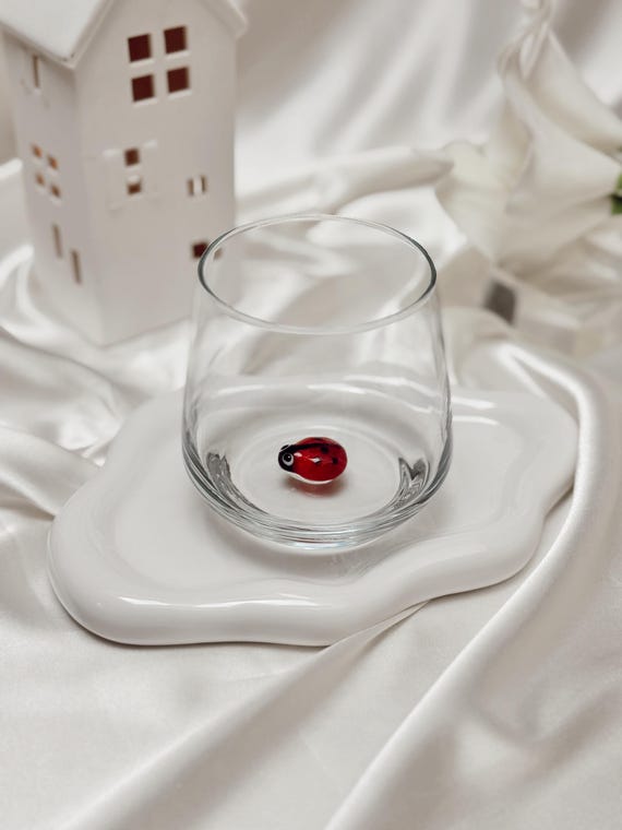 Ladybug Murano Glass Cup: Etched Wine Glass, Animal Lover Gift