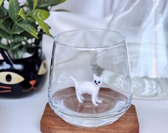 手作りのムラーノガラス製猫型ワイングラス｜立体的な置物、ステムレス