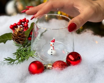 Tiny Snowman Glass Cups Christmas Gift Whiskey Glass Murano Glass Figures for Home Decoration Birthday Gift Stemless Wine Glass
