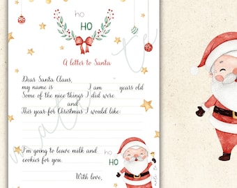 LETTER TO SANTA - printable - instant download - easy to print - A4 size with Christmas illustrations