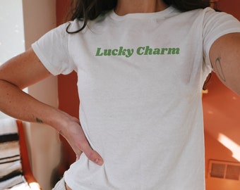 Y2K Baby Tee Lucky Baby Tee 90s St Patricks Day Baby Tee Lucky Girl Syndrome Shirt Irish Crop Top Lucky Charm St Paddys Shirt 2000s