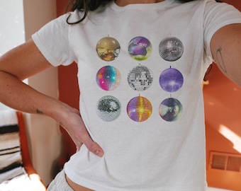 Disco Ball Baby Tee Disco Ball Shirt Y2K Baby Tee Y2K Disco Ball Crop Top Party Shirt 90s Baby Tee 70s Shirt Studio 54 Outfit Disco Shirt