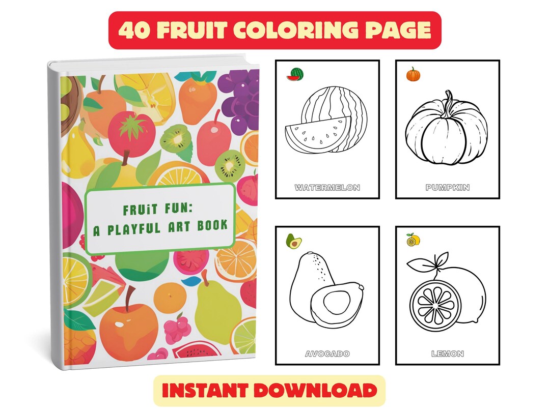 40 Fruit Coloring Pages for Kids Preschool Kindergarten Printable ...