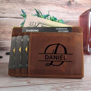 Cartera de cuero minimalista, regalo de Navidad para él, esposo, padre, regalo para papá, cartera personalizada