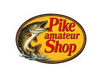 Fishing, kiss decal, pike amateur shop design, glossy finish, durable waterproof vinyl, sticker