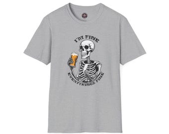 Funny Skeleton Beer T-Shirt, Unisex Softstyle Tee