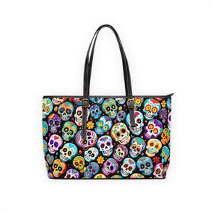 Bolso de hombro con calavera de azúcar, bolso del Día de los Muertos, bolso cruzado de Halloween, bolso de mano personalizado del Día de los Muertos, bolso de mensajero de arte popular.