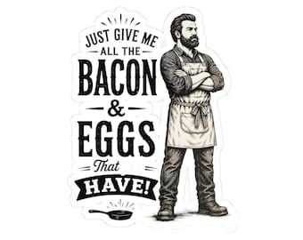 Bacon & Eggs Retro Sticker, Decor, Funny Food Decal, Breakfast Lover Gift, Vinyl Sign