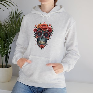 Sweat à capuche Sugar Skull, sweat-shirt Day of the Dead, pull Dia de los Muertos, haut au design squelette unique, vêtements gothiques.