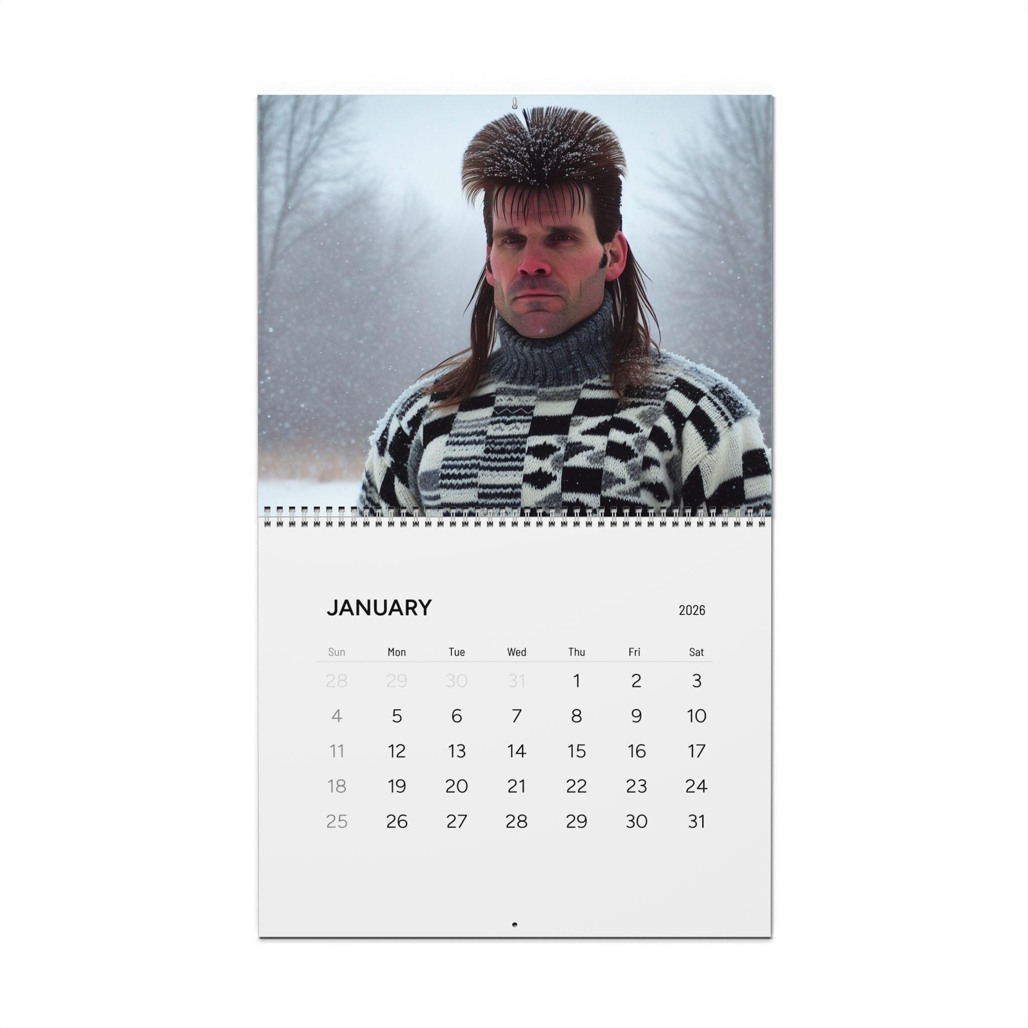 Discover 2026 Funny Men with Mullets Wall Calendar, Unique One of a Kind Yearly Planner