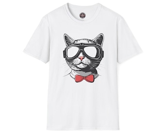 Funny Cat Graphic Tee, Sunglasses Bowtie, Animal Lover