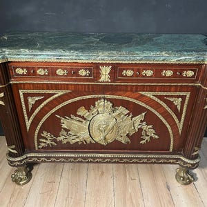 Napoleon III Desk Louis XV Style, Inlaid and Marchettato with Gilded Bronzes Extraordinary French desk from the Napoleon III era