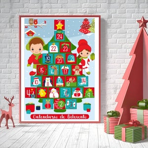 Advent Calendar in PDF, Printable, Christmas, Spanish, Digital Download