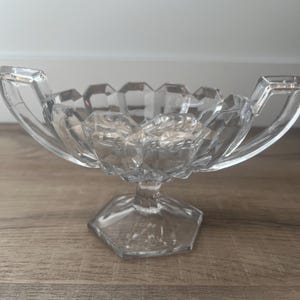 Vintage Etched Glass Crystal Compote Dish – Pedestal with Handles, Mid-Century Elegance