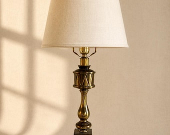 Vintage Brass Table Lamp with Marble Base | Classic Hollywood Regency Accent Lighting | Timeless Guest Room or Vanity Lamp