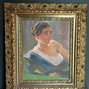 Reproduction Portrait Print on Canvas with Wax Finish in Antique Frame