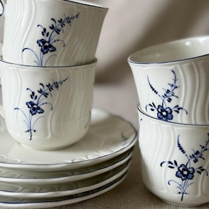 Blue and White Tea or Coffee Cups and Saucers- Set of Four by Villeroy & Boch  Vieux Luxembourg