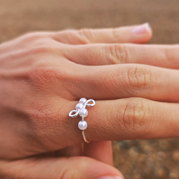 Coral Beaded Sterling Silver Anxiety Relief Ring