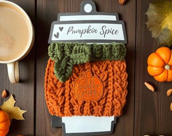 Funda de café tejida a crochet hecha a mano con forma de calabaza de otoño