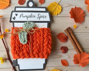 Funda de café tejida a crochet con forma de calabaza hecha a mano para otoño