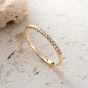 14K Solid Gold Ring, Natural white Sapphire Ring, Birthstone Ring, Thin Gold Minimalist Ring, Dainty Ring, Custom Ring, Gift for Her image 3